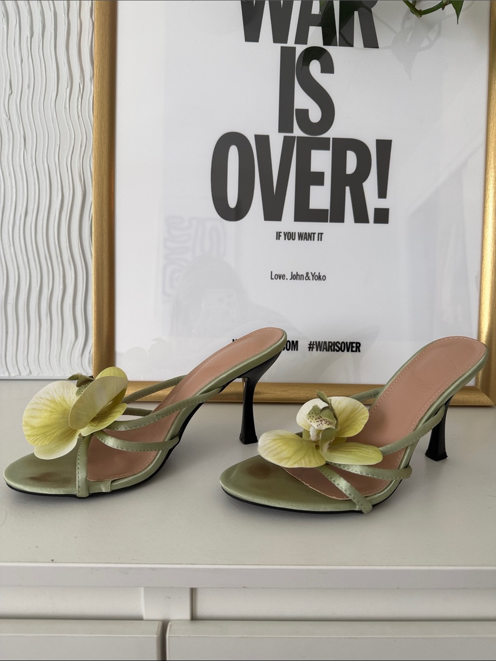 Green Floral Strappy Women’s Heels - Picture 6 of 6